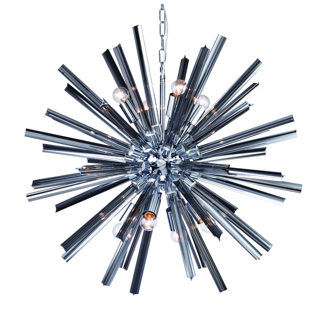 8-Light Chrome Chandelier With Smoke Glass Sputnik