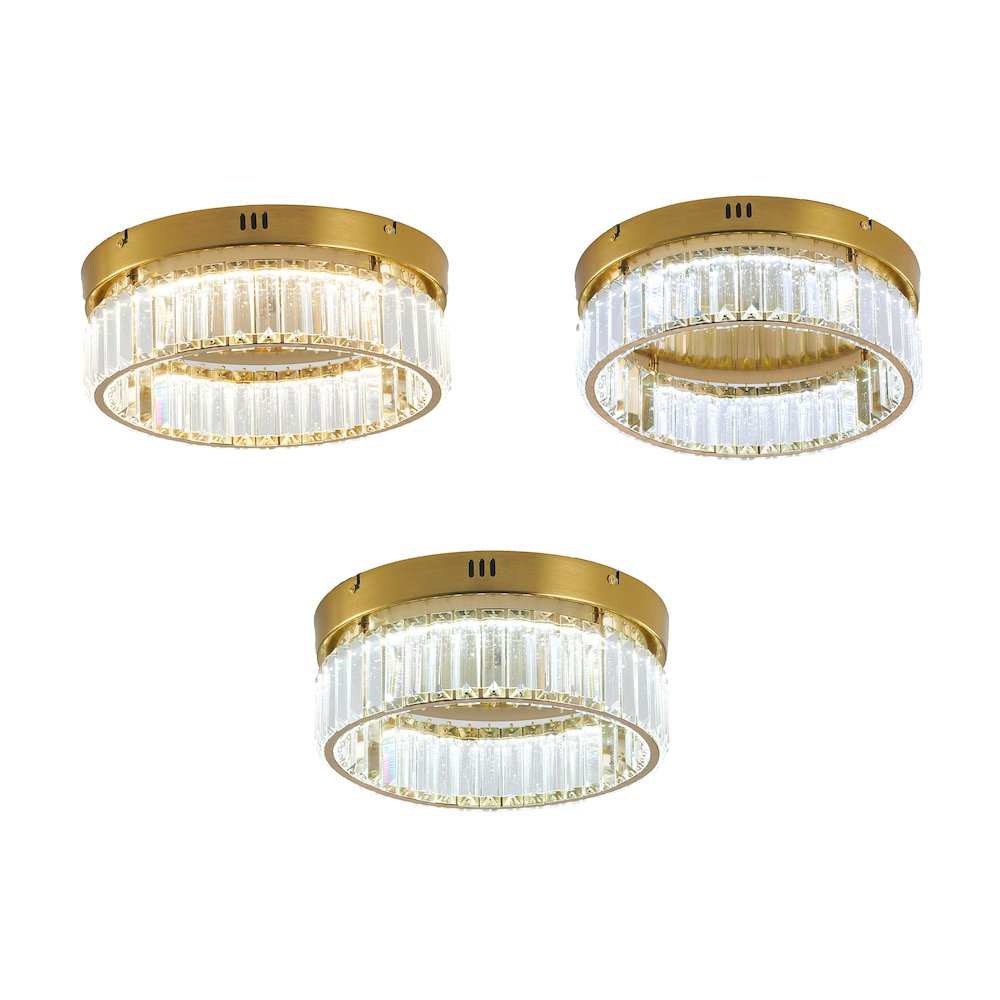 1-Light Brass Dimmable LED Flush Mount With Clear Crystals