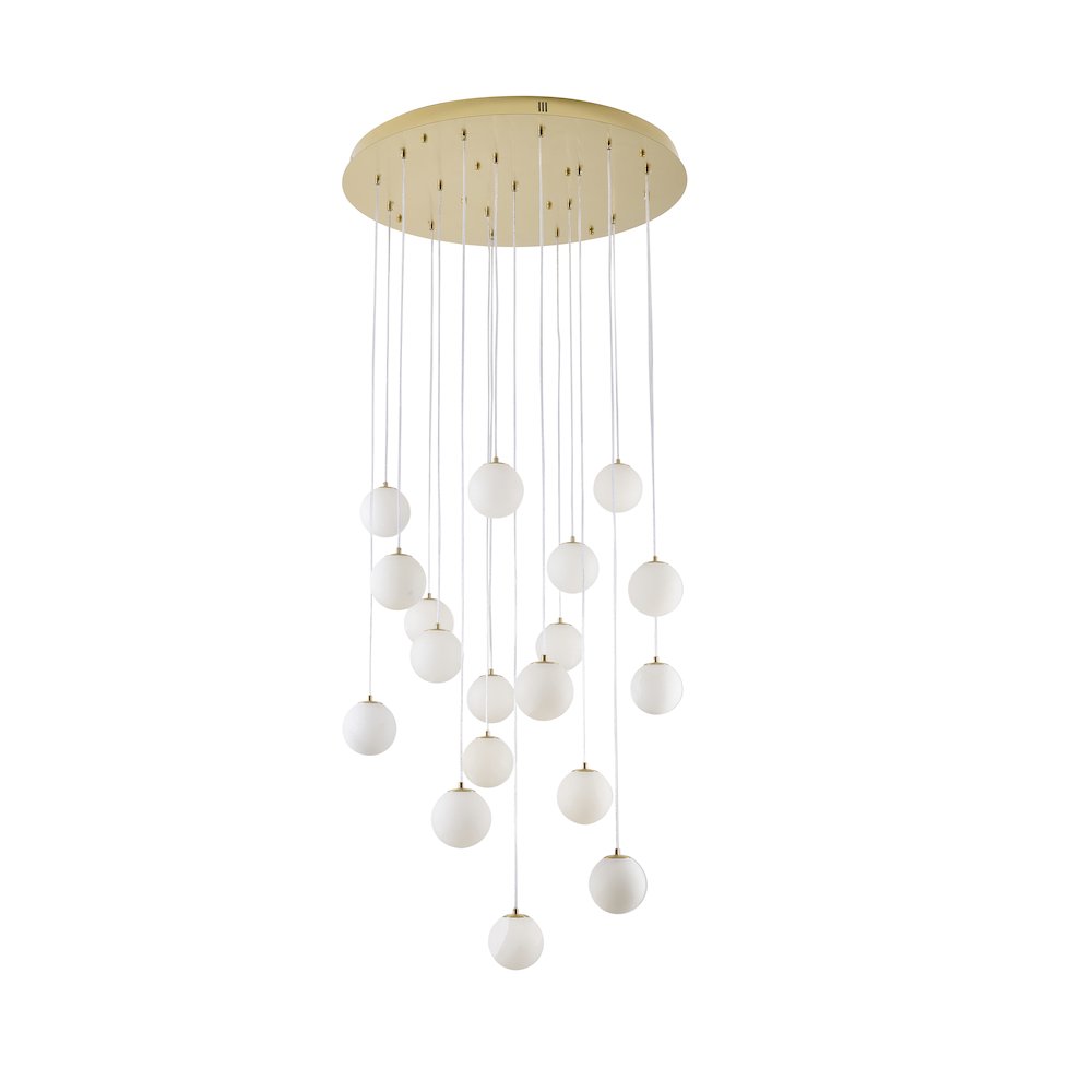 18-Light Brass Stainless Steel Chandelier With Alabaster Pendants