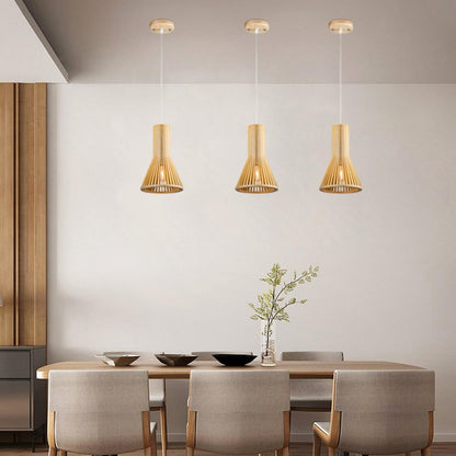 1-Light Natural Wood Single Pendant With A Black Fabric Cord