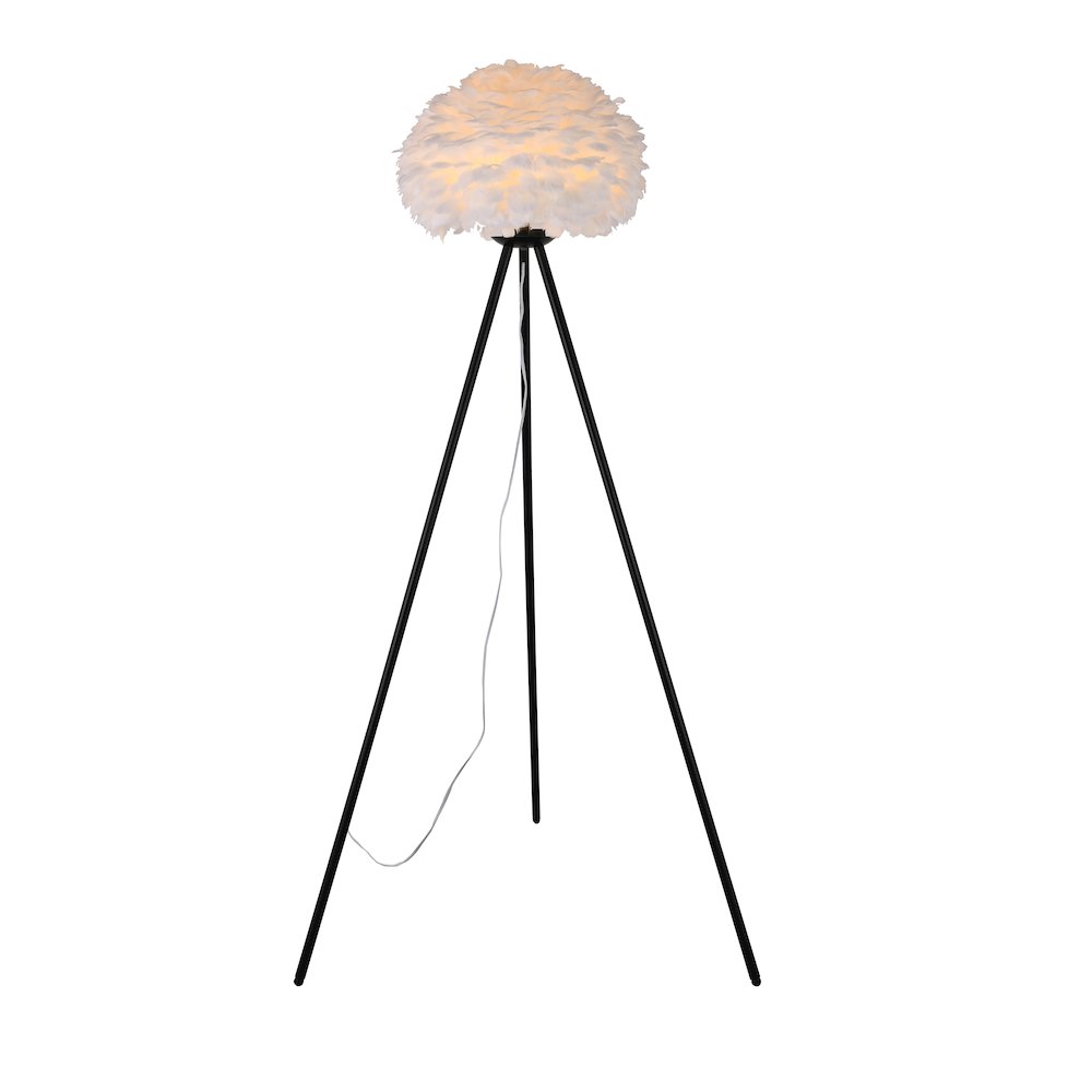 1-Light White Goose Feather Ball Floor Lamp With A Black Iron Frame