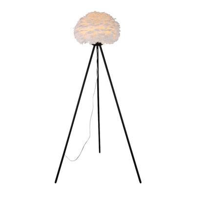 1-Light White Goose Feather Ball Floor Lamp With A Black Iron Frame