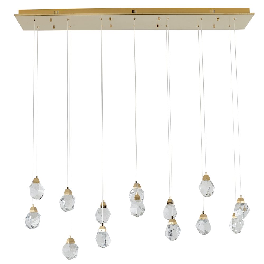 14-Light Gold LED Chandelier With Clear Bubble Crystal Pendants