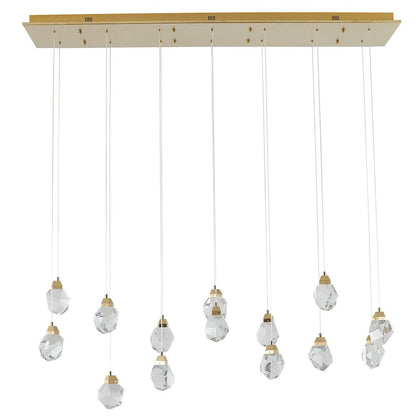 14-Light Gold LED Chandelier With Clear Bubble Crystal Pendants
