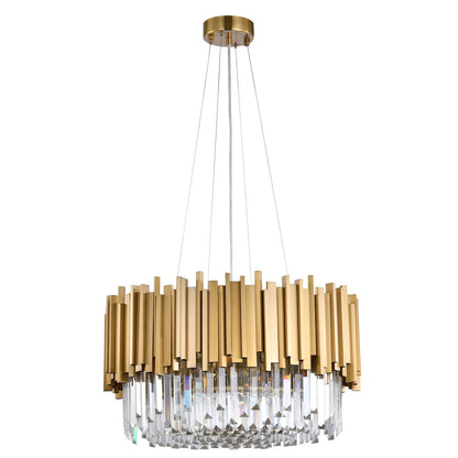 8-Light Gold Stainless Steel Chandelier With Clear Crystals