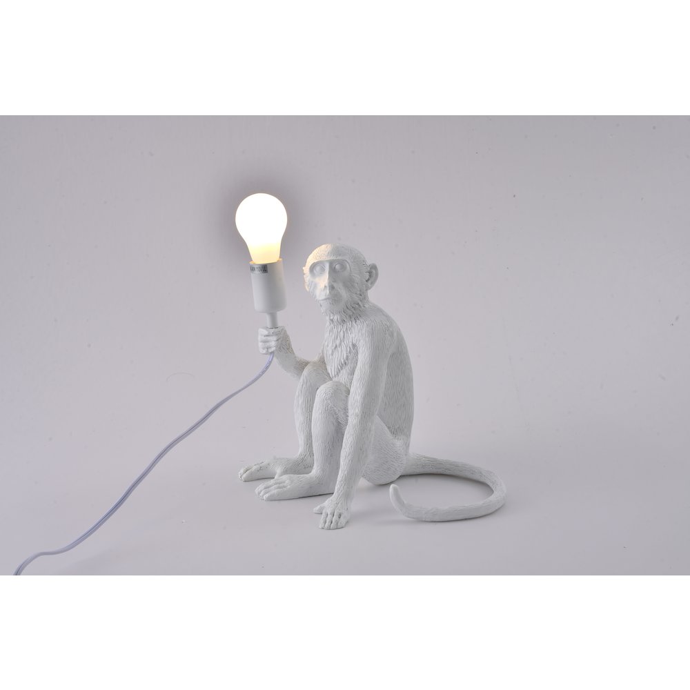 1-Light White Sitting Resin Monkey Table Lamp
