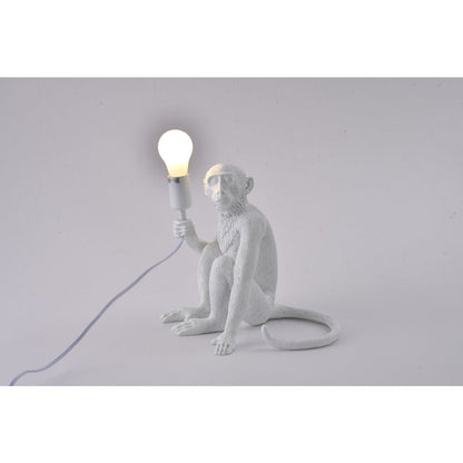 1-Light White Sitting Resin Monkey Table Lamp