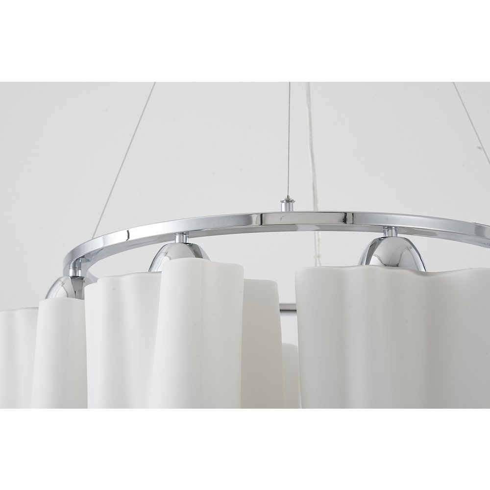8-Light Chrome Chandelier With White Opal Glass Shades