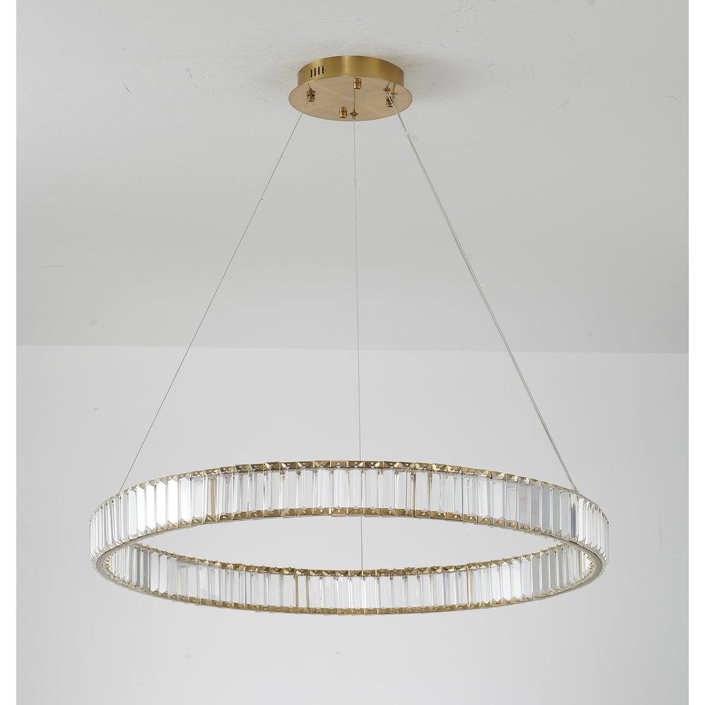 1-Light Gold Steel LED Chandelier With Crystals