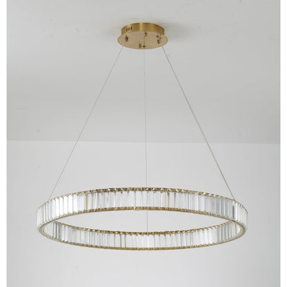 1-Light Gold Steel LED Chandelier With Crystals