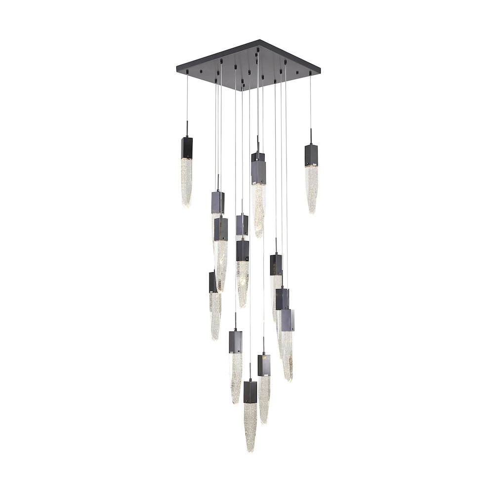 15-Light  Black Chandelier With A Clear iceberg bubble Crystal