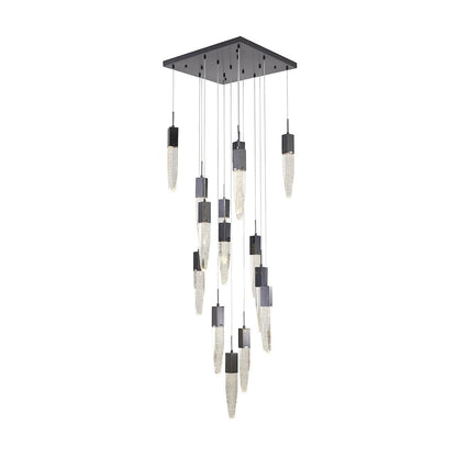 15-Light  Black Chandelier With A Clear iceberg bubble Crystal