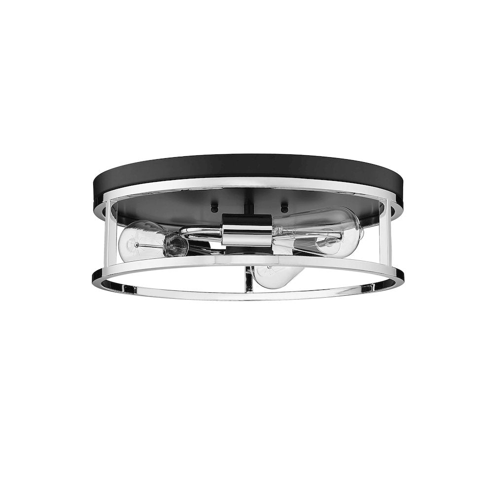 3-Light Black And Chrome Metal Flush Mount