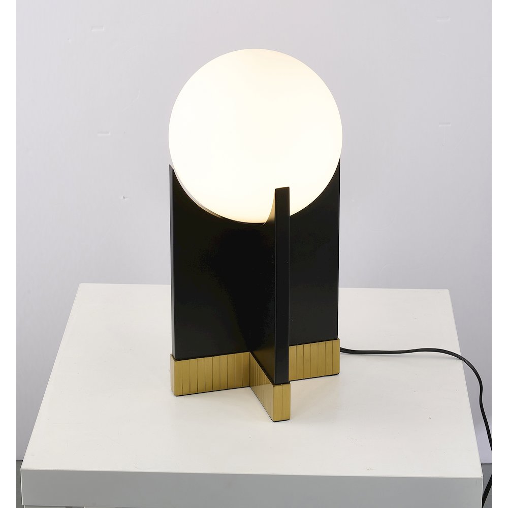 1-Light Table Lamp With A Stain Brass Base, Black Iron Body