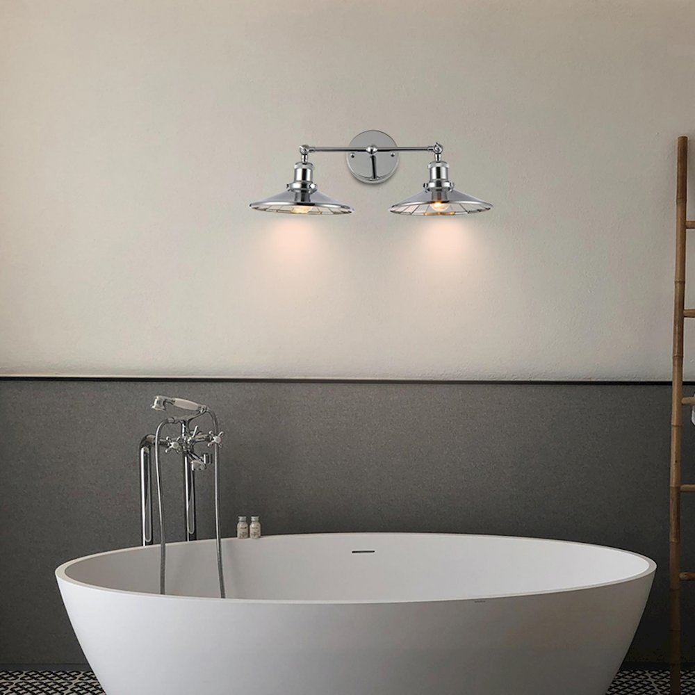 2-Light Chrome Metal Wall Sconce With A Mirror Interior And Chrome Shades