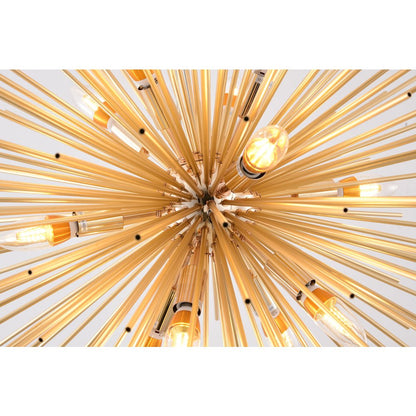 9-Light Brass Iron Chandelier With Aluminum Rods