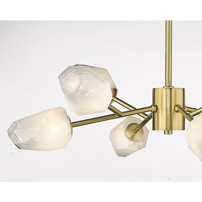 8-Light Gold Chandelier With White Glass Shades