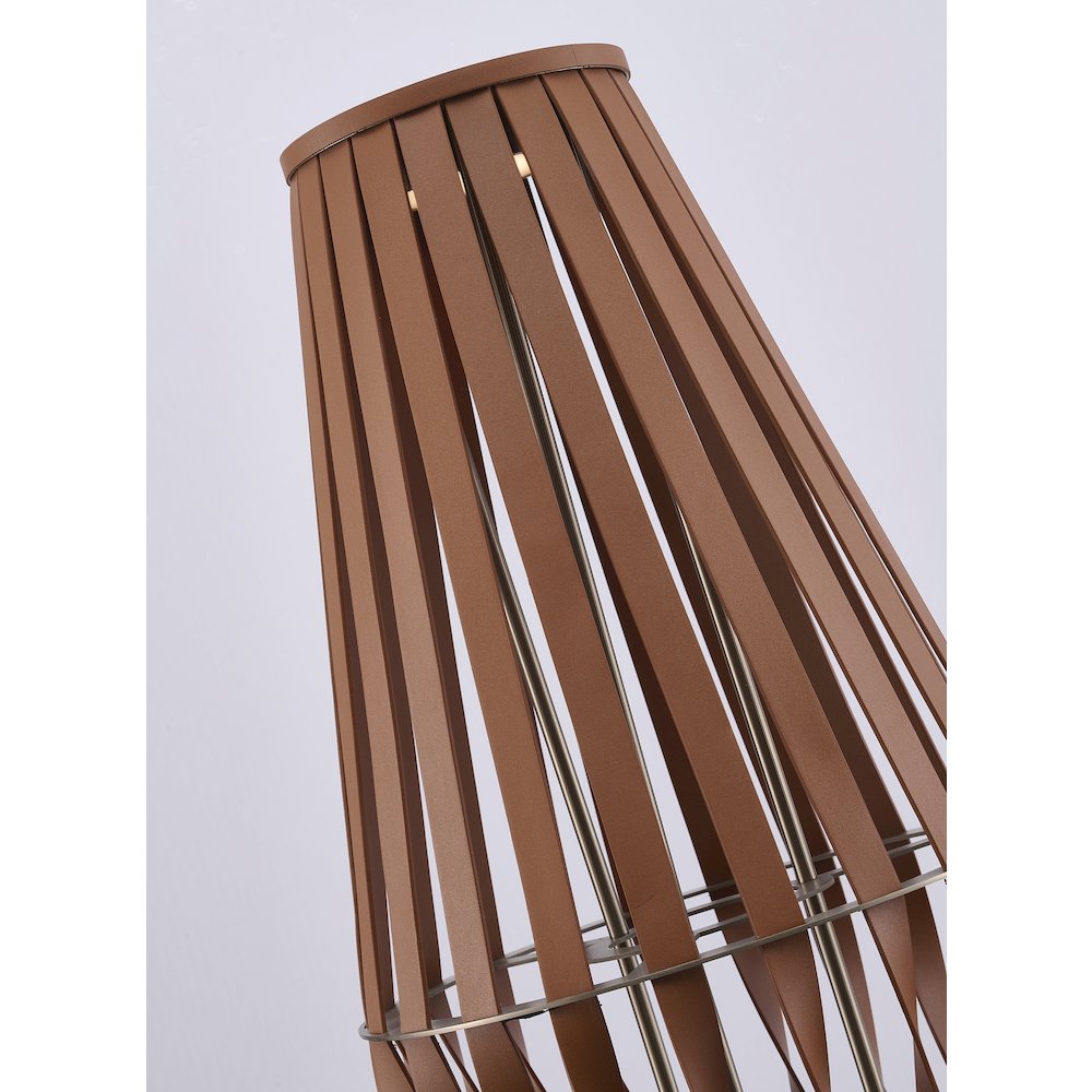 3-Light Black Iron LED Floor Lamp With Leather Accents