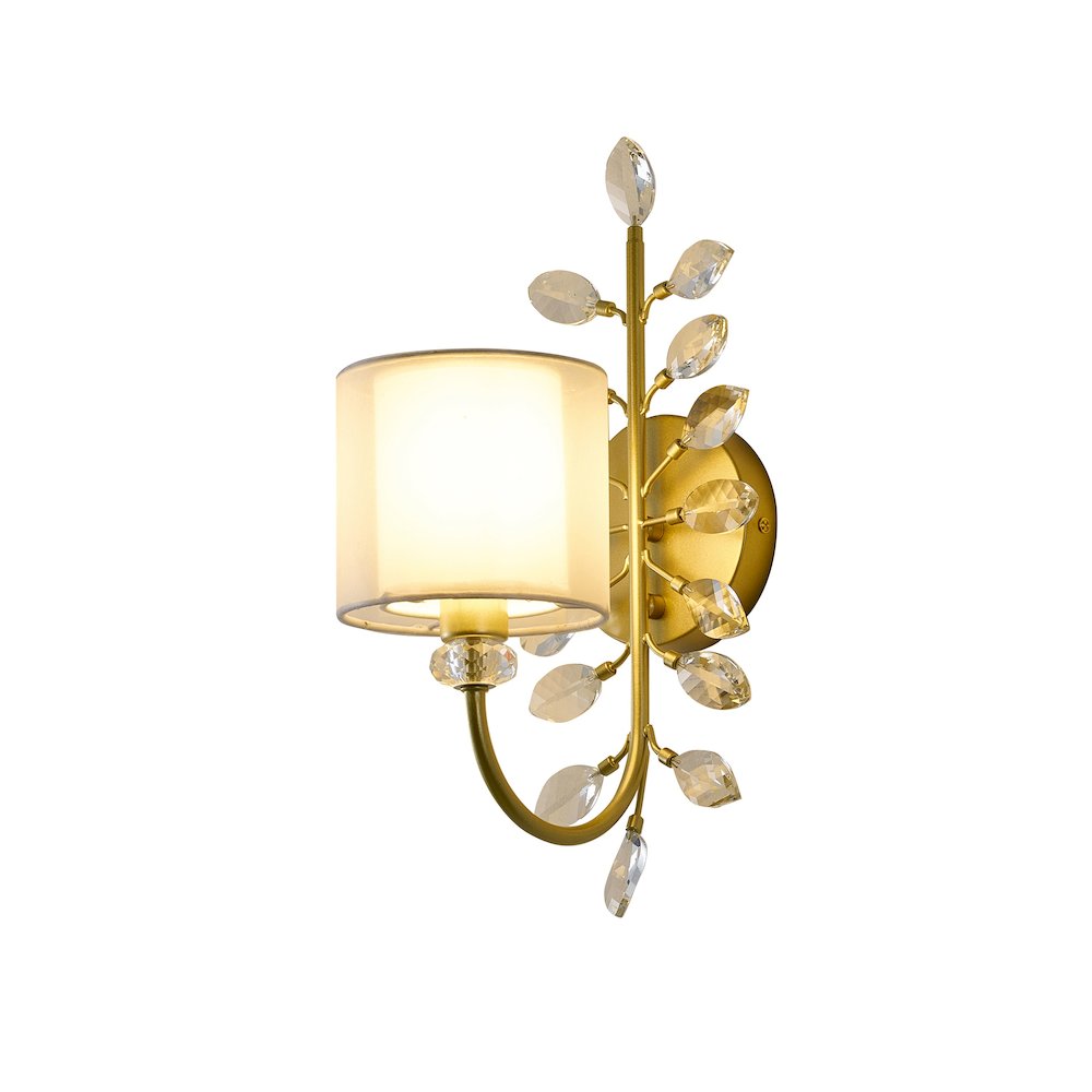 1-Light Aged Silver Branch Wall Sconce With A Fabric Shade And Crystals