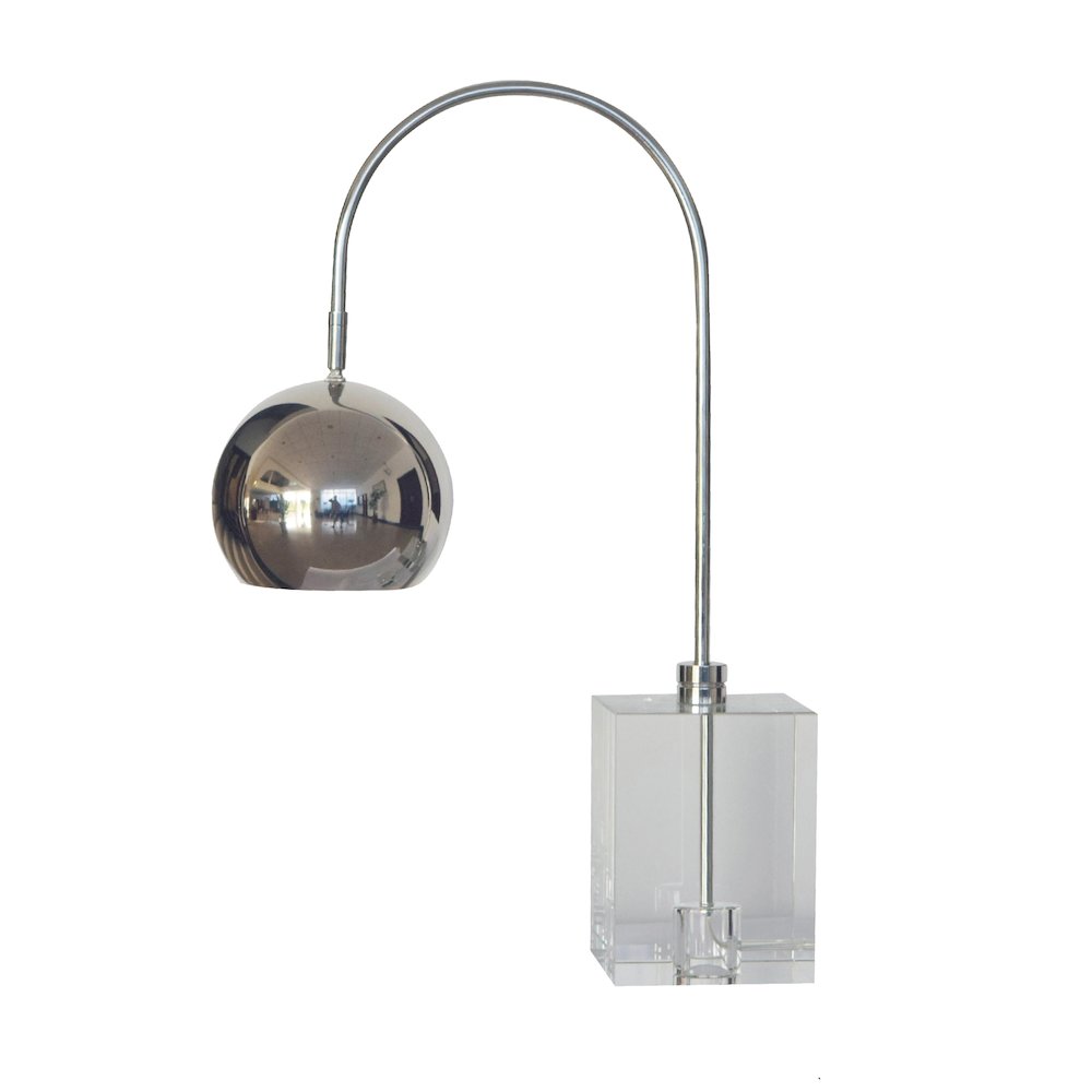 1-Light Polished Nickel Table Lamp With A Clear Crystal Base And A Shade