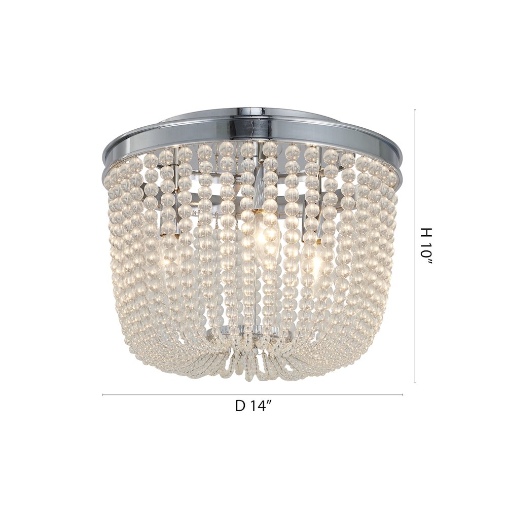 3-Light Chrome Semi Flush Mount With Clear Glass Beads