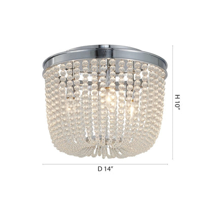 3-Light Chrome Semi Flush Mount With Clear Glass Beads