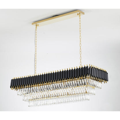 14-Light black and gold chandelier with clear hanging crystal
