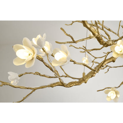 18-Light Brass Copper Chandelier With White Ceramic Shades