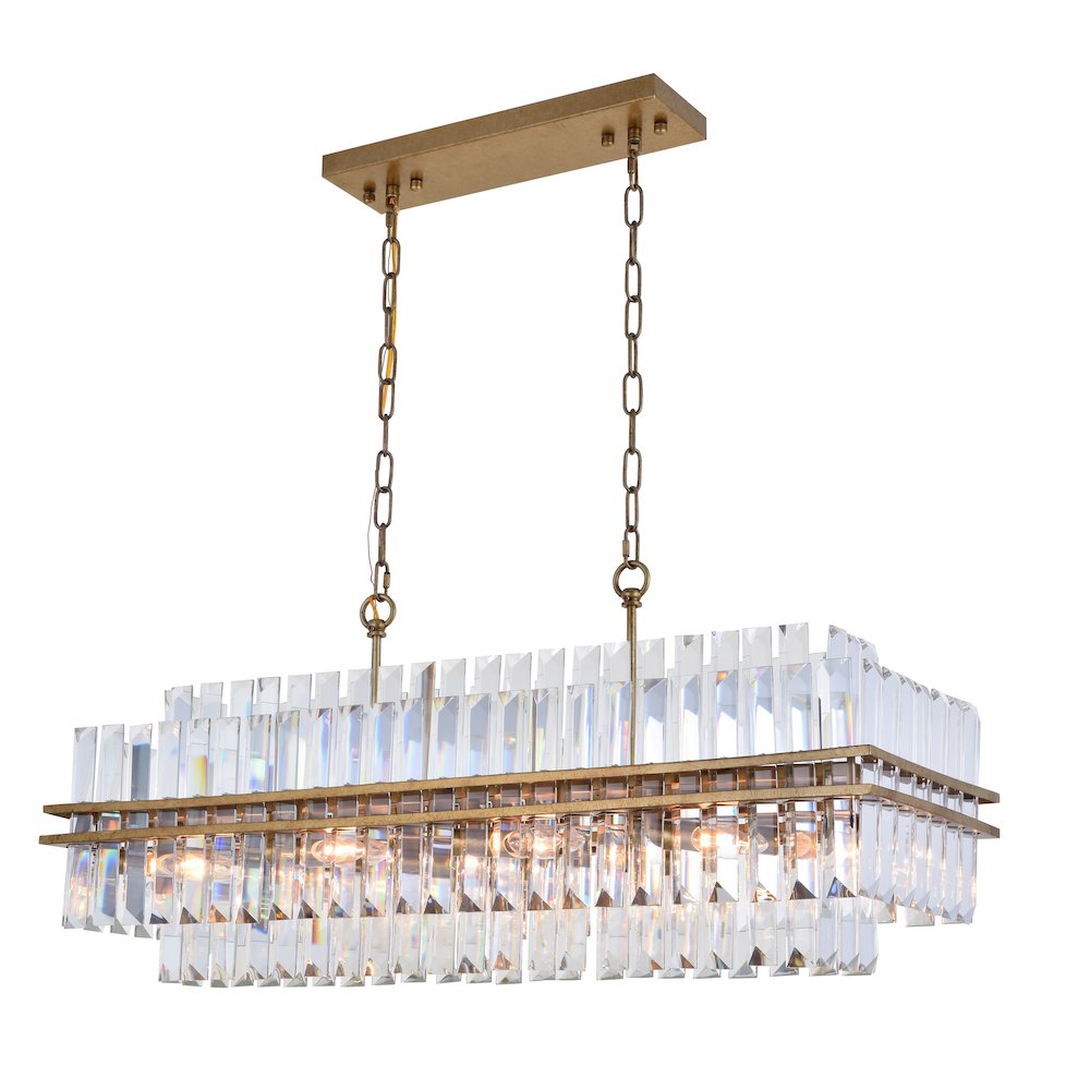 10-Light Antique Gold Chandelier With Clear Crystal