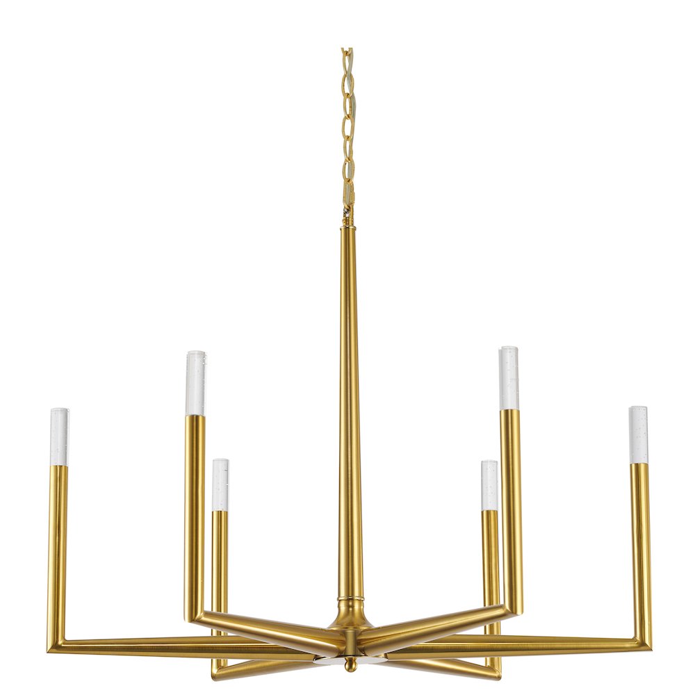 6-Light Satin Brass Chandelier With Clear Bubble Crystal Shades