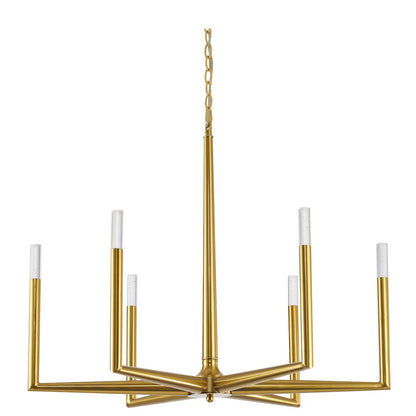 6-Light Satin Brass Chandelier With Clear Bubble Crystal Shades