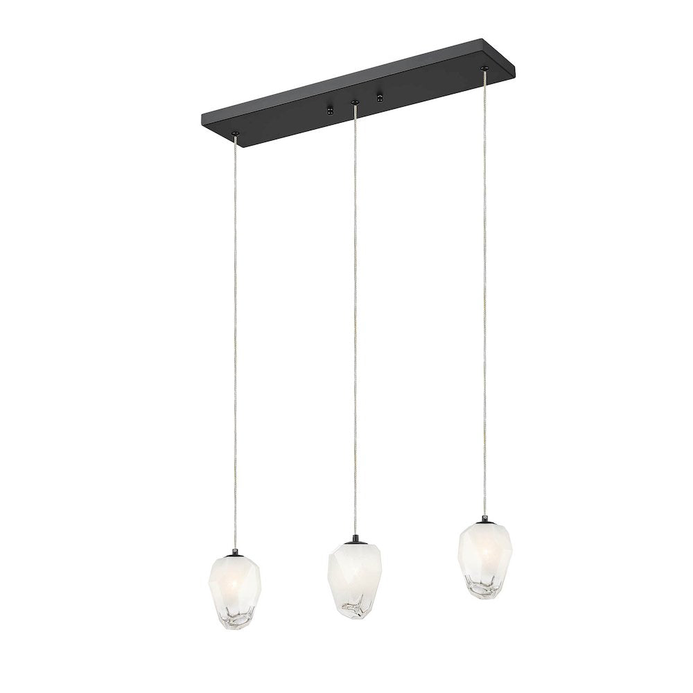 3-Light Black Chandelier With White Glass Shades