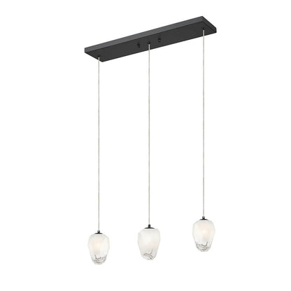 3-Light Black Chandelier With White Glass Shades