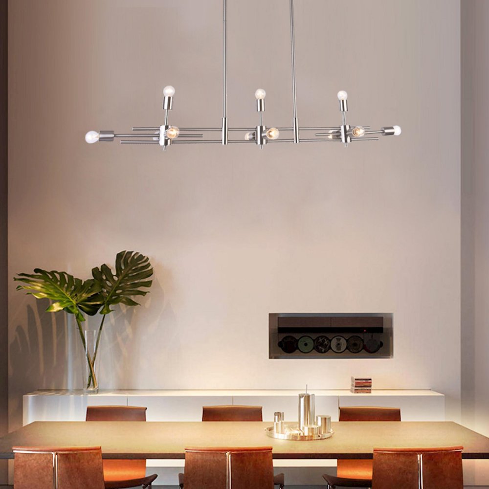 11-Light Shiny Nickel Metal Chandelier With Visible Bulbs