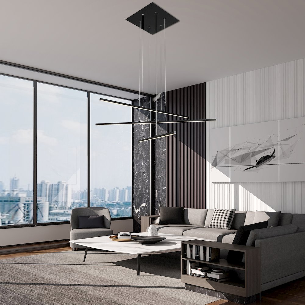 3-Light Matte Black Metal LED Chandelier With Selectable LED Color Temperature