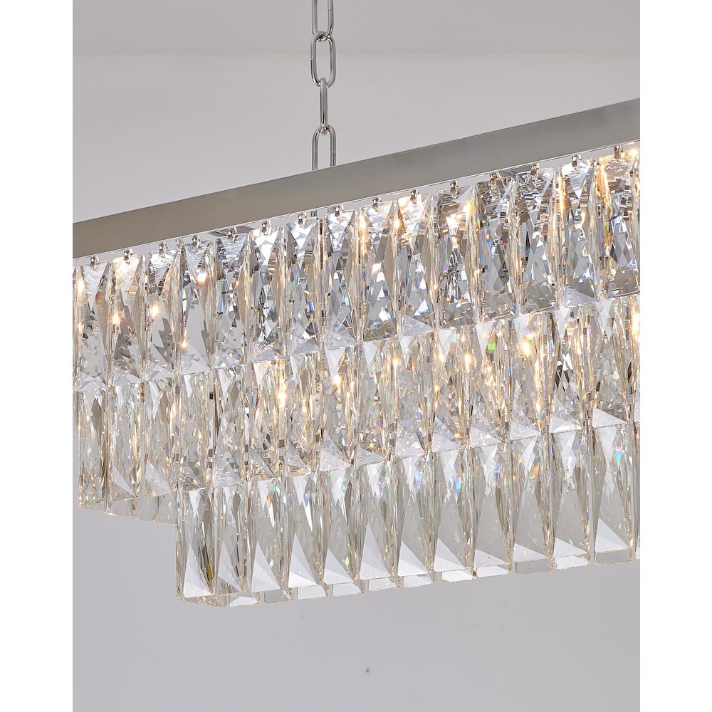 12-Light Chrome Metal Chandelier With Clear Crystal