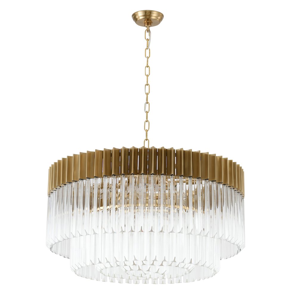 12-Light Brass Chandelier With Clear Crystals