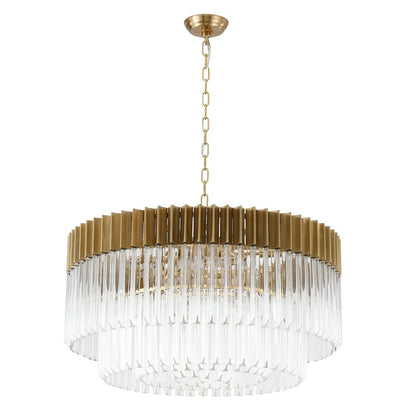 12-Light Brass Chandelier With Clear Crystals