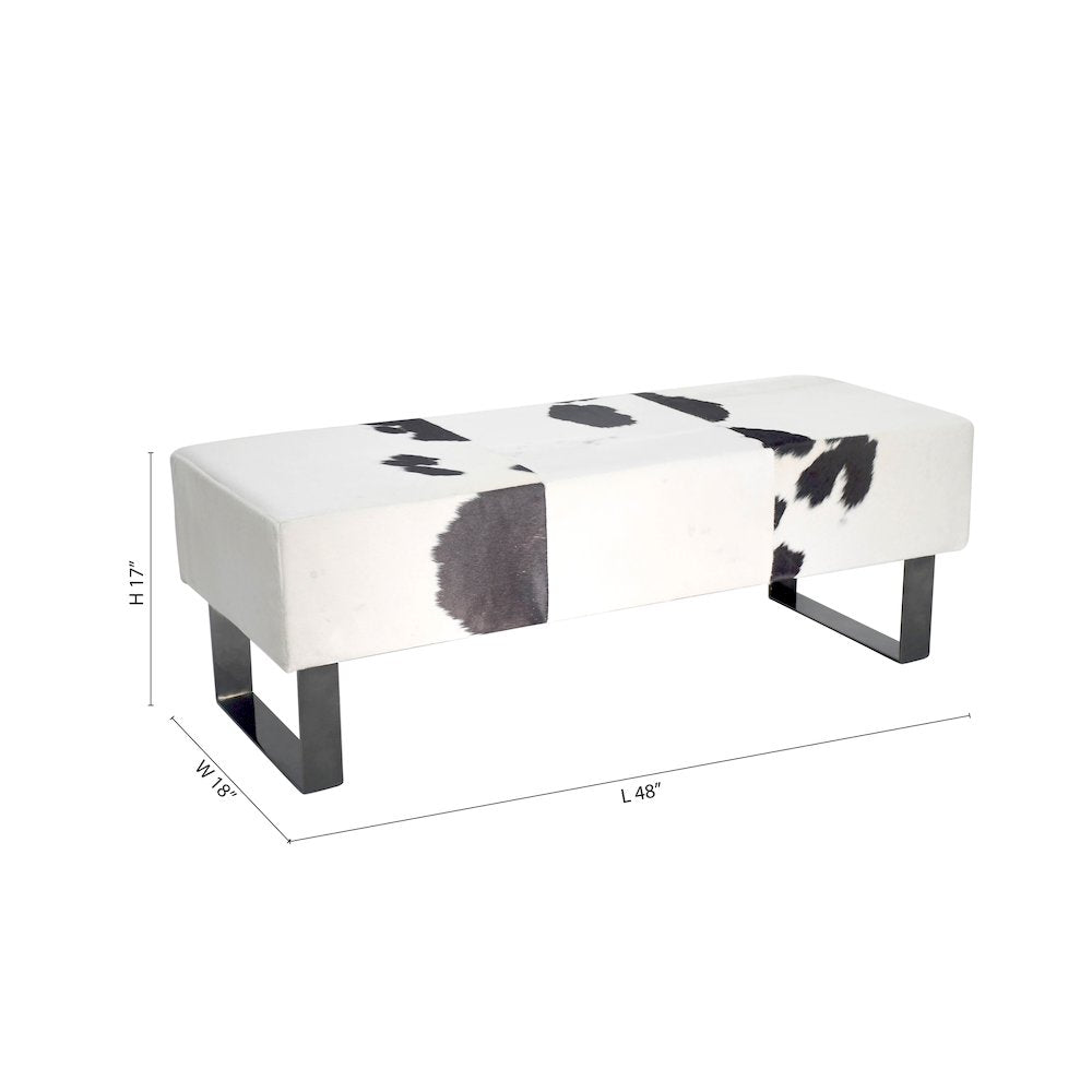 Black Stainless Steel Bench With Black And White Hairline Leather