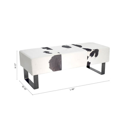 Black Stainless Steel Bench With Black And White Hairline Leather