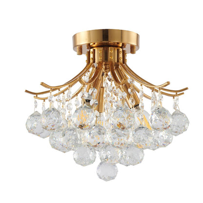 3-Light Satin Brass Metal Flush Mount With Clear Crystals