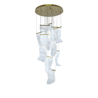 8-Light Brass Chandelier With Acrylic Crumbled Sheet Pendants