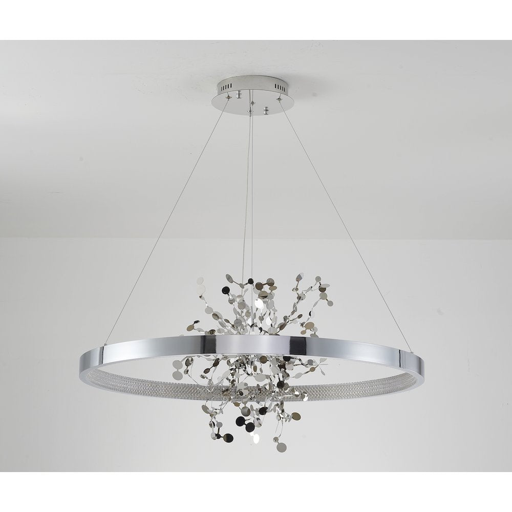 1-Light Chrome LED Chandelier With Chrome Aluminum Confetti Interior