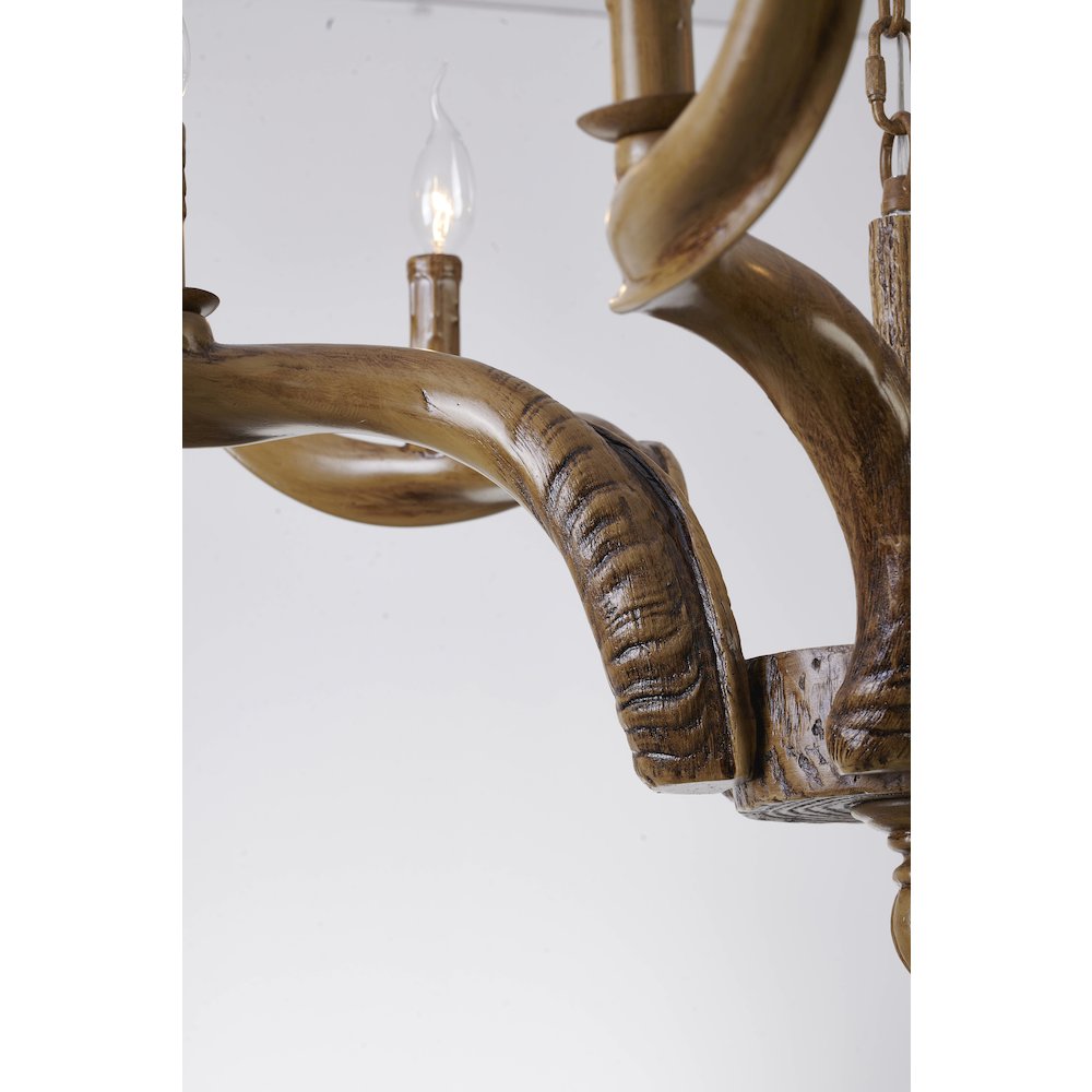 6-Light Brown Polyresin Antler Horn Chandelier