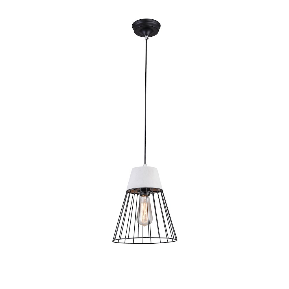 1-Light Grey Single Pendant With A Black Metal Cage Shade
