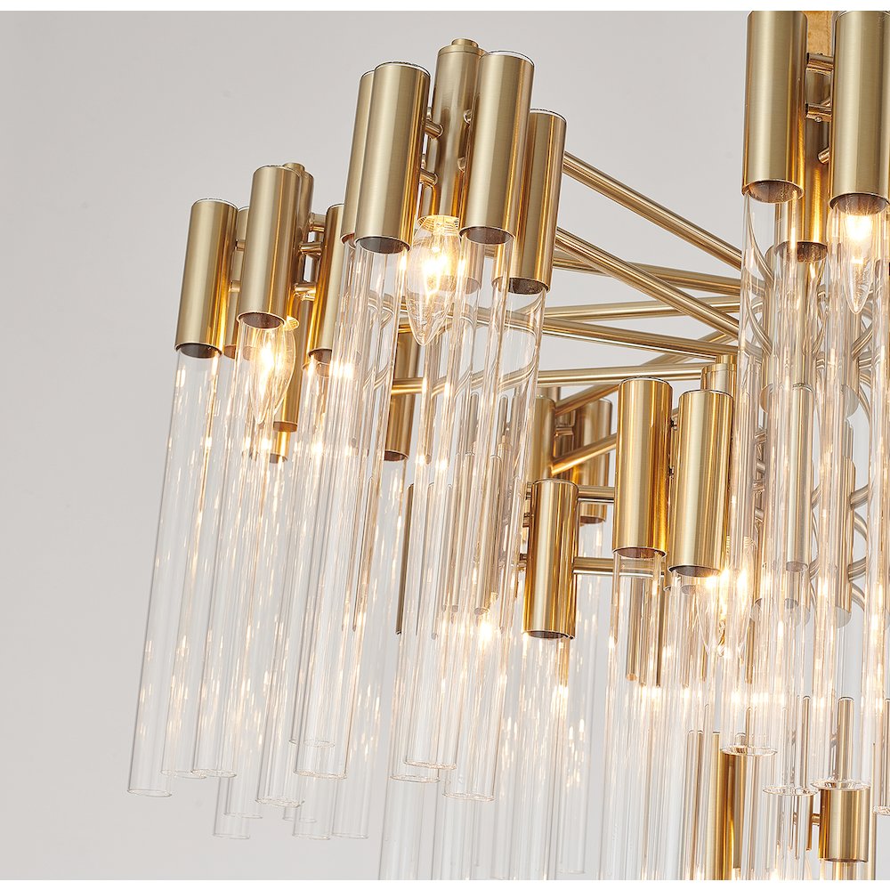 16-Light Gold Metal Chandelier With Clear Glass Rods
