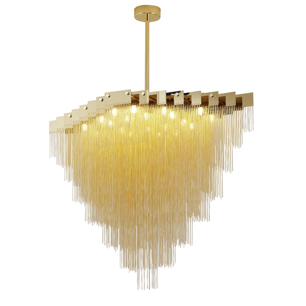20-Light Gold Chandelier With Hanging Aluminum Chains