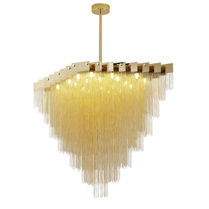 20-Light Gold Chandelier With Hanging Aluminum Chains