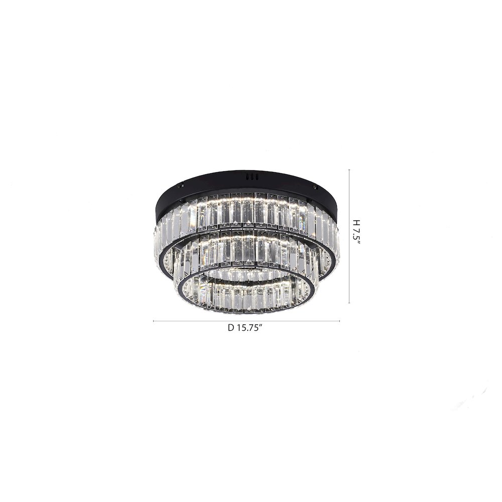 2-Light Satin Black Dimmable LED Flush Mount With Clear Crystals