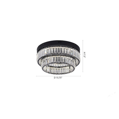 2-Light Satin Black Dimmable LED Flush Mount With Clear Crystals
